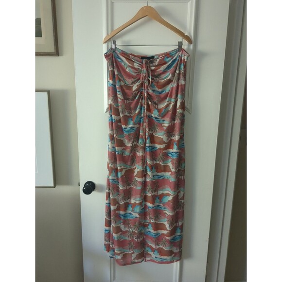 ROYALTY  Macy's   Wide Leg Pant Maxi Skirt Pant 2XL Relaxed Tropical Rouched - Picture 1 of 7